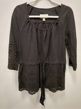 RYAN MICHAEL Black Eyelet Drawstring Tunic Medium